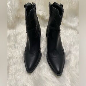 NEW Sun+Stone Brennaa Cowboy Western Boots Black Faux Leather Sz 8.5